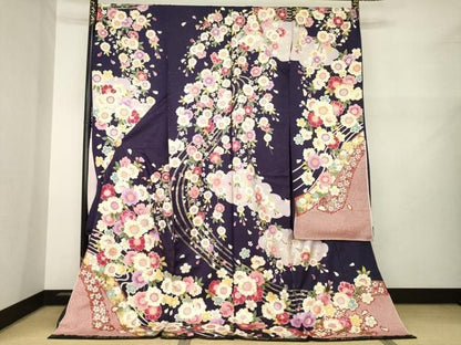 平和屋着物●豪華振袖　刺繍　流水花文　金銀糸　金彩　銀通し地　丹後ちりめん　仮絵羽　逸品　未使用　AABN6011ck