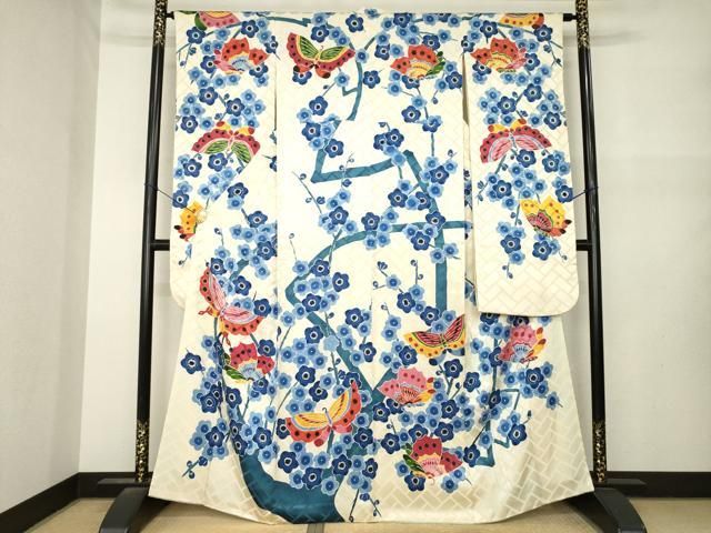 平和屋着物●豪華振袖　型染め　花蝶文　正絹　逸品　AABN6016ck