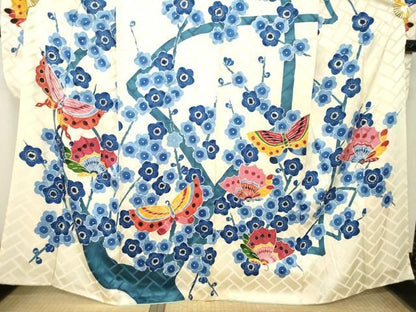 平和屋着物●豪華振袖　型染め　花蝶文　正絹　逸品　AABN6016ck
