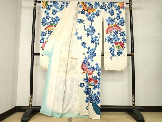 平和屋着物●豪華振袖　型染め　花蝶文　正絹　逸品　AABN6016ck