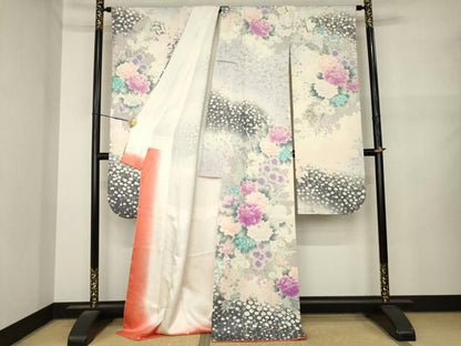 平和屋着物●豪華振袖　刺繍　草花文　暈し染め　ロング丈　正絹　逸品　AABN6017ck