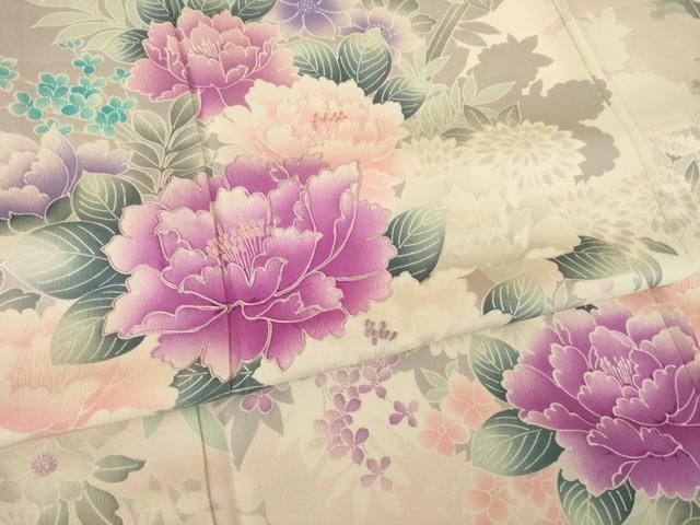 平和屋着物●豪華振袖　刺繍　草花文　暈し染め　ロング丈　正絹　逸品　AABN6017ck