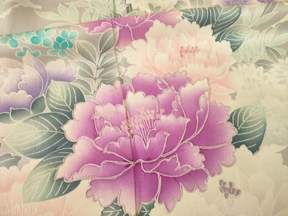平和屋着物●豪華振袖　刺繍　草花文　暈し染め　ロング丈　正絹　逸品　AABN6017ck