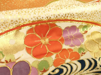 平和屋着物●豪華振袖　駒刺繍　扇面花文　金彩　正絹　逸品　AABN6018ck