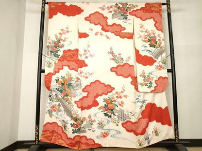 平和屋着物●豪華振袖　絞り　駒刺繍　風景花文　正絹　逸品　AABN6019ck