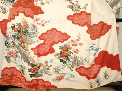 平和屋着物●豪華振袖　絞り　駒刺繍　風景花文　正絹　逸品　AABN6019ck