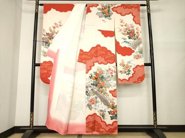平和屋着物●豪華振袖　絞り　駒刺繍　風景花文　正絹　逸品　AABN6019ck