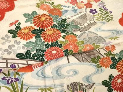 平和屋着物●豪華振袖　絞り　駒刺繍　風景花文　正絹　逸品　AABN6019ck