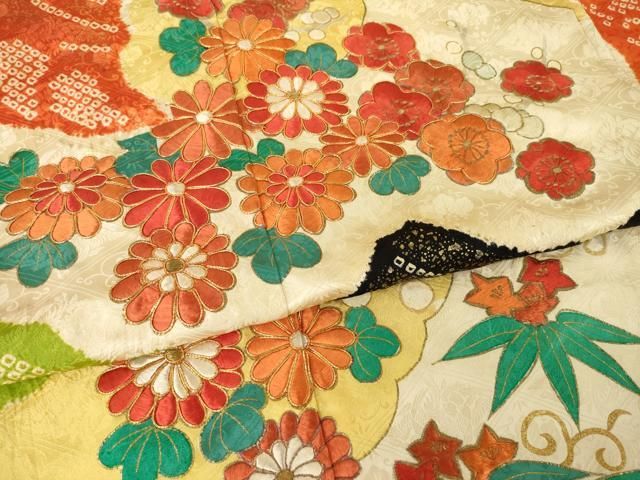 平和屋着物●豪華振袖　絞り　駒刺繍　草花文　金糸　金彩　鈴乃屋扱い　正絹　逸品　AABN6027ck