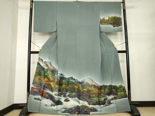 平和屋着物●中国国宝刺繍　乱針刺繍　訪問着　風景文　暈し染め　正絹　逸品　AABN6034ck