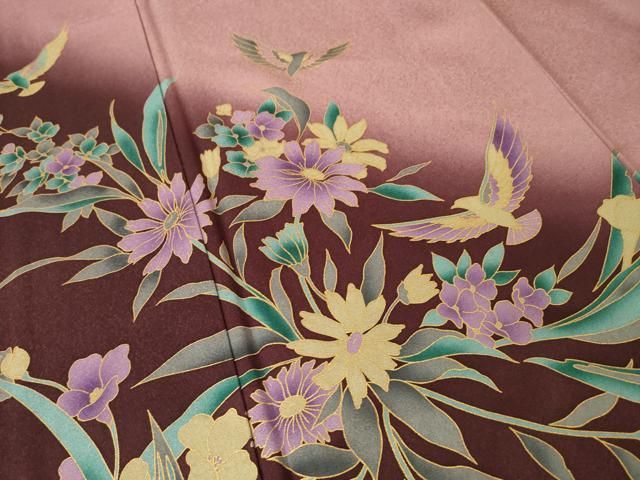 平和屋着物●染色作家　斉藤三才　訪問着　三才鳥　花鳥文　暈し染め　金彩　正絹　逸品　AABN6041ck