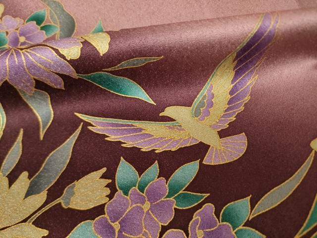 平和屋着物●染色作家　斉藤三才　訪問着　三才鳥　花鳥文　暈し染め　金彩　正絹　逸品　AABN6041ck