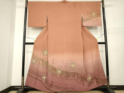 平和屋着物●中国三大刺繍　スワトウ刺繍　汕頭刺繍　総刺繍　訪問着　正倉院花文　暈し染め　金糸　正絹　逸品　AABN6042ck