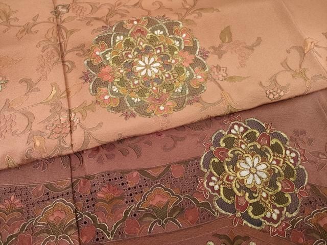 平和屋着物●中国三大刺繍　スワトウ刺繍　汕頭刺繍　総刺繍　訪問着　正倉院花文　暈し染め　金糸　正絹　逸品　AABN6042ck