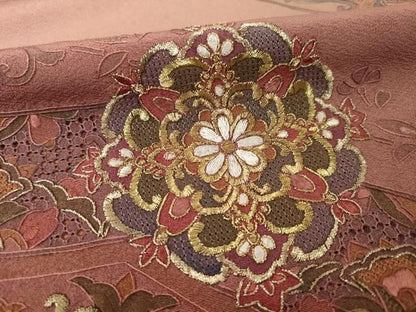 平和屋着物●中国三大刺繍　スワトウ刺繍　汕頭刺繍　総刺繍　訪問着　正倉院花文　暈し染め　金糸　正絹　逸品　AABN6042ck