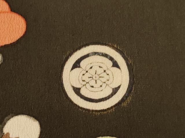 平和屋本店●アンティーク　大正ロマン　振袖　駒刺繍　御所車花文　黒地　金彩　正絹　逸品　AABN6069ck