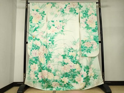 平和屋着物●豪華振袖　駒刺繍　草花文　銀彩　正絹　逸品　AABN6073ck