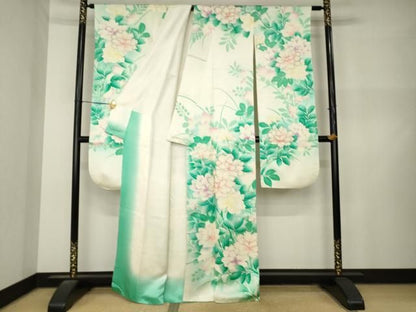 平和屋着物●豪華振袖　駒刺繍　草花文　銀彩　正絹　逸品　AABN6073ck