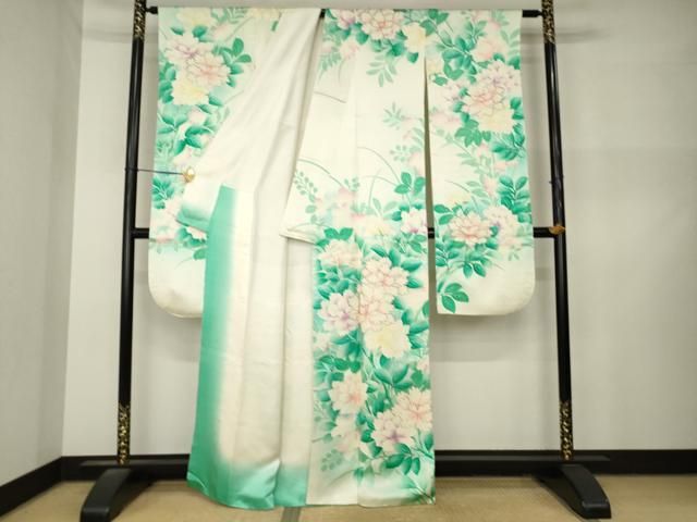 平和屋着物●豪華振袖　駒刺繍　草花文　銀彩　正絹　逸品　AABN6073ck