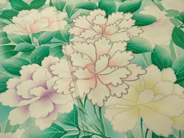 平和屋着物●豪華振袖　駒刺繍　草花文　銀彩　正絹　逸品　AABN6073ck