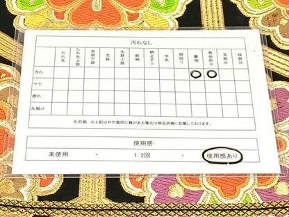 平和屋着物◎六通柄袋帯　唐織　亀甲花文　黒地　金銀糸　正絹　逸品　AABN6081dk