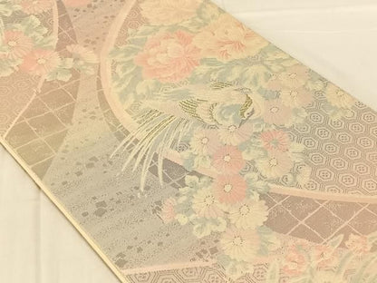 平和屋着物◎六通柄袋帯　唐織　花鳥文　金銀糸　正絹　逸品　AABN6083dk
