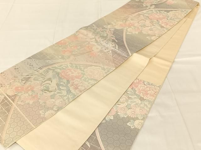 平和屋着物◎六通柄袋帯　唐織　花鳥文　金銀糸　正絹　逸品　AABN6083dk