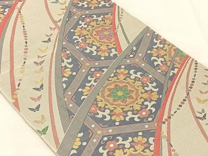 平和屋着物◎佐賀錦　六通柄袋帯　花蝶文　金銀糸　正絹　逸品　AABN6085dk