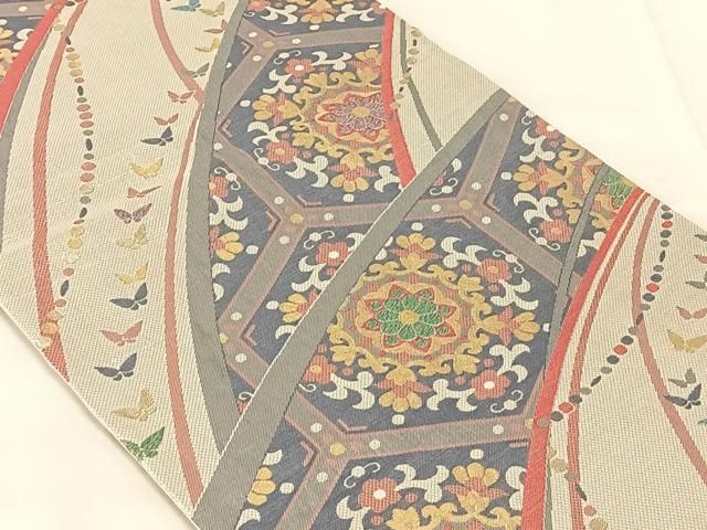 平和屋着物◎佐賀錦　六通柄袋帯　花蝶文　金銀糸　正絹　逸品　AABN6085dk