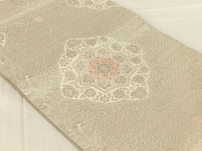 平和屋着物◎佐賀錦　六通柄袋帯　唐織　飾花文　銀糸　正絹　逸品　AABN6087dk