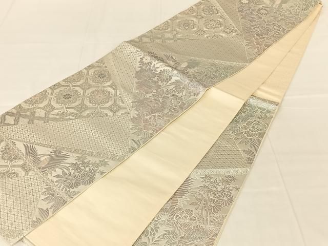 平和屋着物◎六通柄袋帯　煌めきのオパール　花鳥文　銀糸　正絹　逸品　AABN6088dk