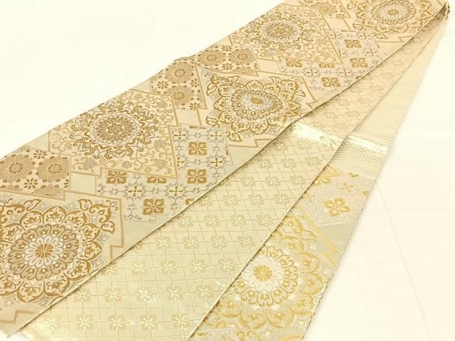平和屋着物◎佐賀錦　両面　六通柄袋帯　松皮菱正倉院花文　金銀糸　正絹　逸品　AABN6090dk