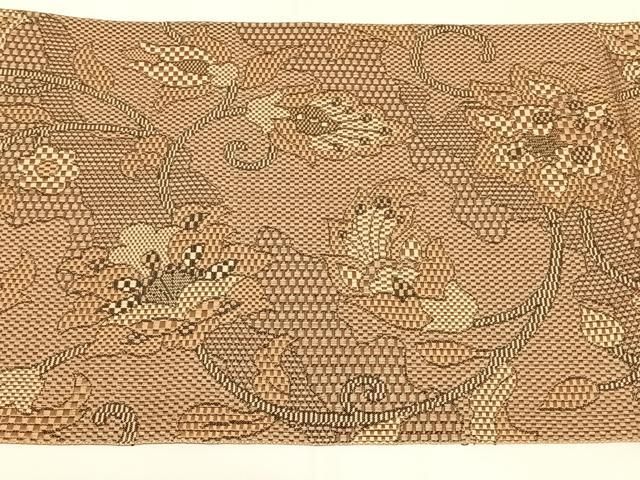 平和屋着物◎八寸名古屋帯　更紗花文　正絹　逸品　AABN6094dk