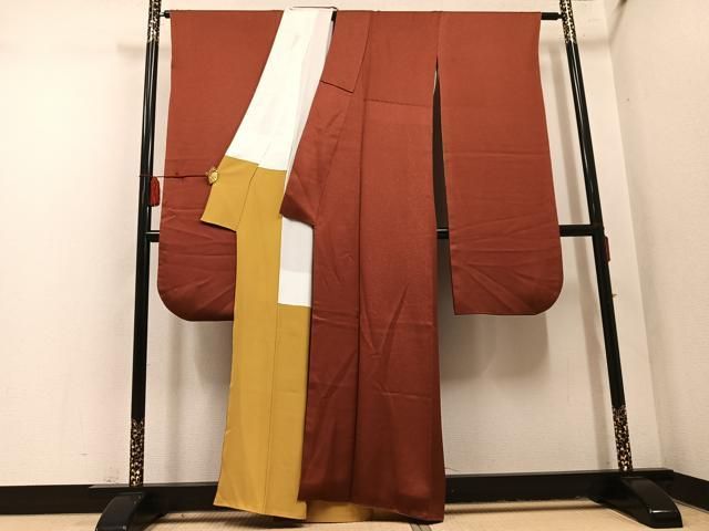 平和屋着物●豪華振袖　紅樺色　銀通し地　正絹　逸品　AABN7321ph