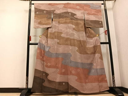 平和屋着物●訪問着　杢目絞り　霞文　正絹　逸品　AABN7324ph