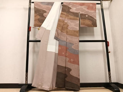 平和屋着物●訪問着　杢目絞り　霞文　正絹　逸品　AABN7324ph