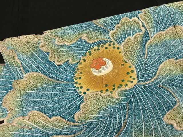 平和屋着物●豪華黒留袖　駒刺繍　牡丹　金彩　正絹　逸品　AABN7328ph