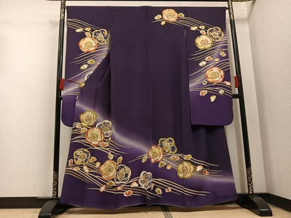 平和屋着物●豪華振袖　駒刺繍　梅文　暈し染め　金彩　鬼しぼ縮緬　正絹　逸品　AABN7331ph