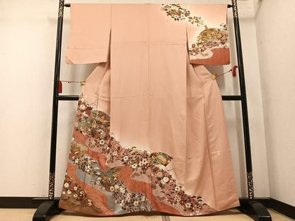 平和屋着物●訪問着　作家物　地紙草花文　暈し染め　金彩　正絹　逸品　AABN7369ph