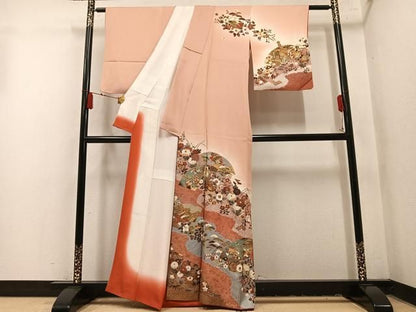平和屋着物●訪問着　作家物　地紙草花文　暈し染め　金彩　正絹　逸品　AABN7369ph
