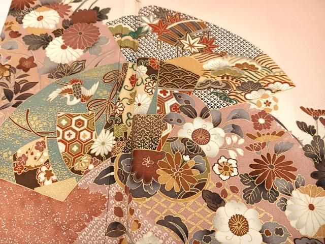 平和屋着物●訪問着　作家物　地紙草花文　暈し染め　金彩　正絹　逸品　AABN7369ph