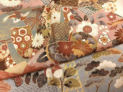 平和屋着物●訪問着　作家物　地紙草花文　暈し染め　金彩　正絹　逸品　AABN7369ph
