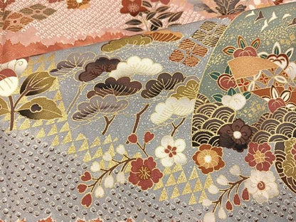 平和屋着物●訪問着　作家物　地紙草花文　暈し染め　金彩　正絹　逸品　AABN7369ph