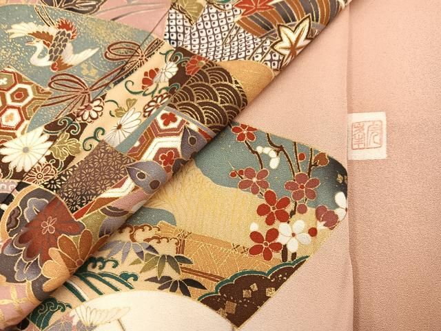 平和屋着物●訪問着　作家物　地紙草花文　暈し染め　金彩　正絹　逸品　AABN7369ph