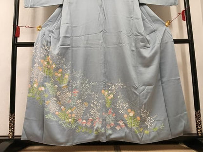 平和屋着物●訪問着　刺繍　草花文　正絹　逸品　AABN7370ph