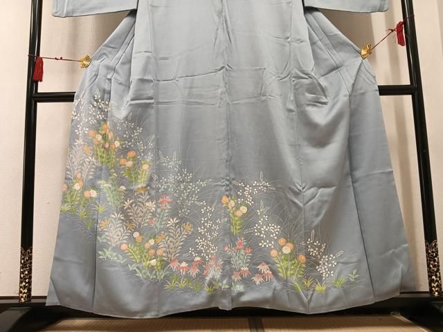 平和屋着物●訪問着　刺繍　草花文　正絹　逸品　AABN7370ph