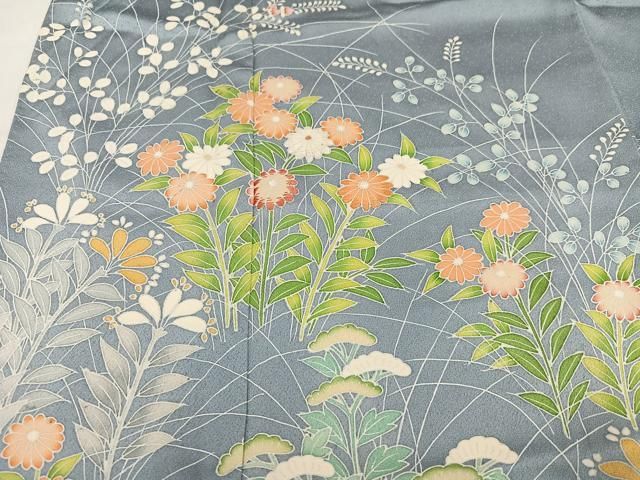 平和屋着物●訪問着　刺繍　草花文　正絹　逸品　AABN7370ph