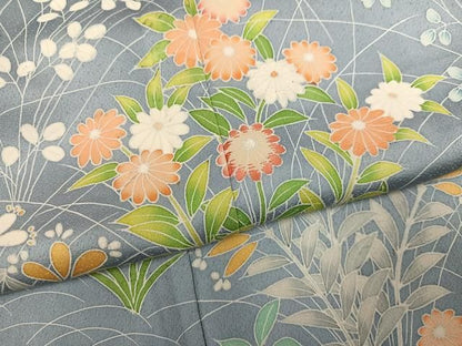 平和屋着物●訪問着　刺繍　草花文　正絹　逸品　AABN7370ph