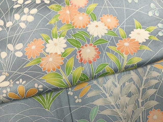 平和屋着物●訪問着　刺繍　草花文　正絹　逸品　AABN7370ph