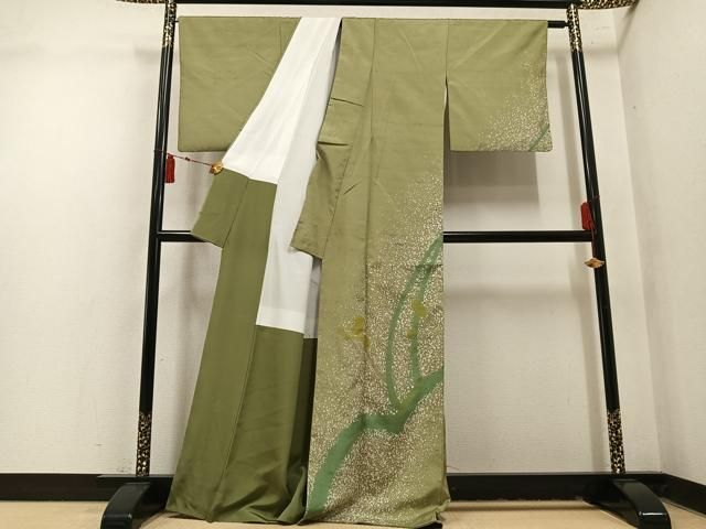 平和屋着物●訪問着　紬地　萩　正絹　逸品　AABN7420ph